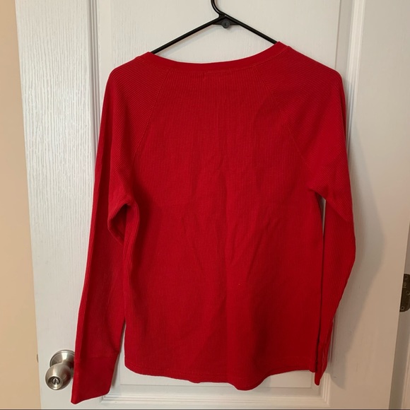 Red long sleeve waffle knit top - Picture 5 of 5